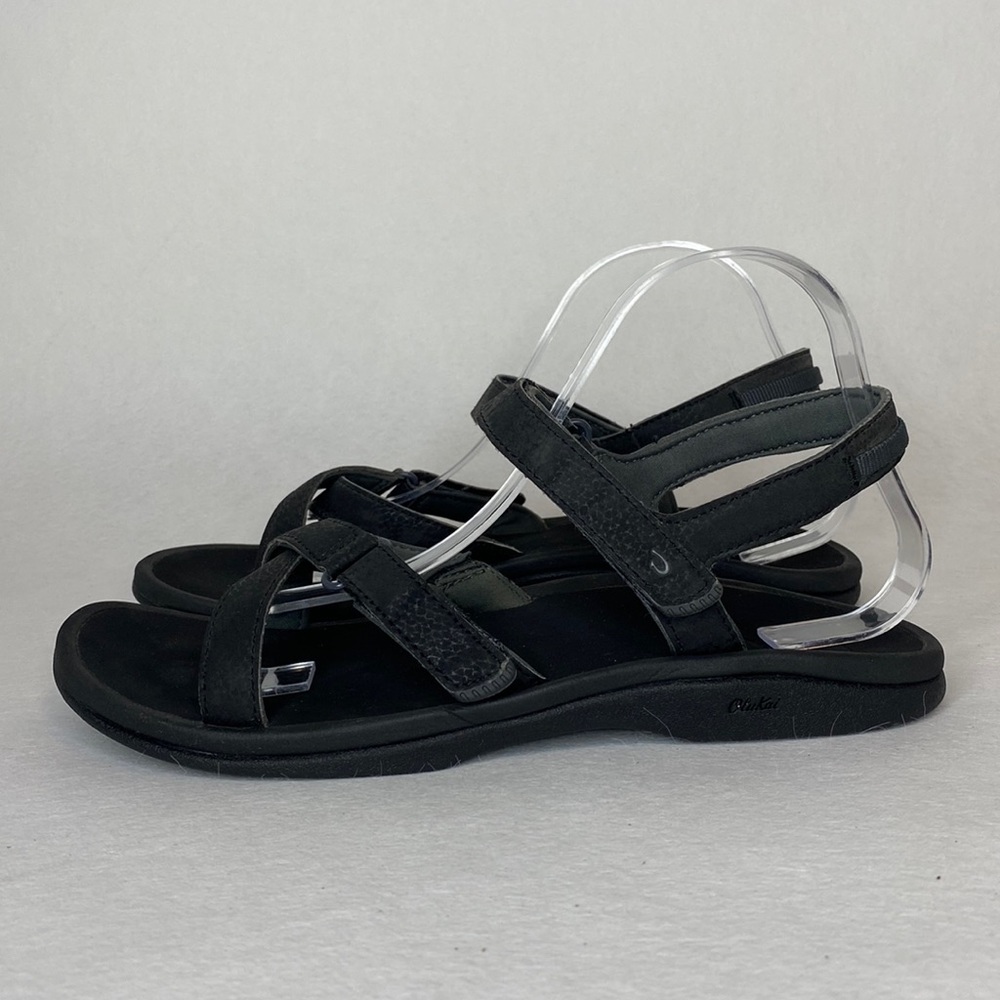 OluKai "Nakue" Adjustable Strap Sandals, Black, Women's size 10
